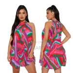 All over Print Tie Back Halter Dress